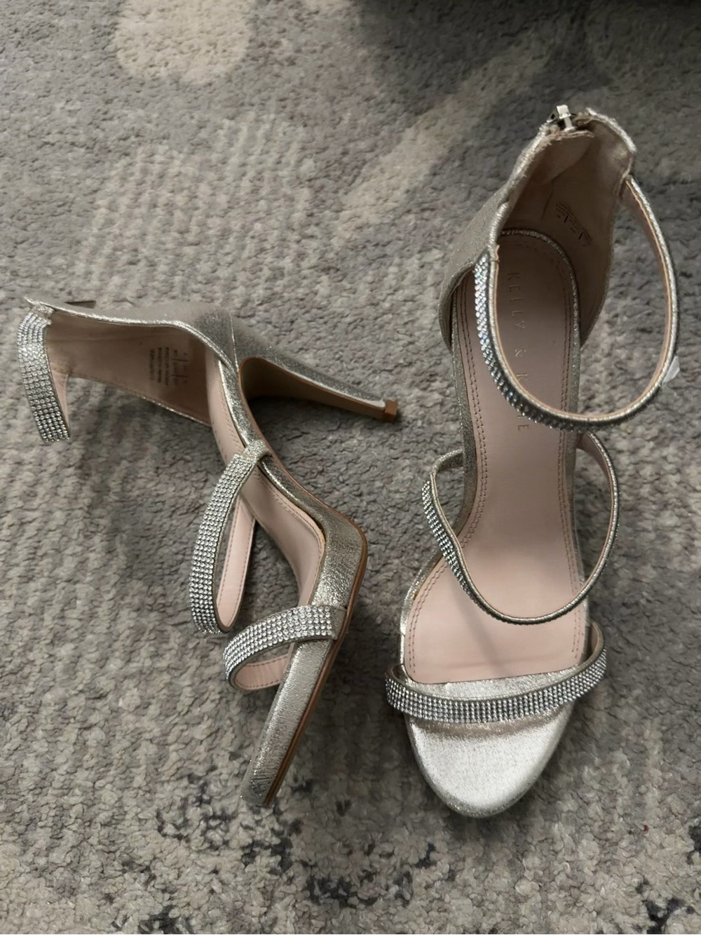 Kelly & Katie Silver Rhinestone Ankle Strap Stiletto Sandals